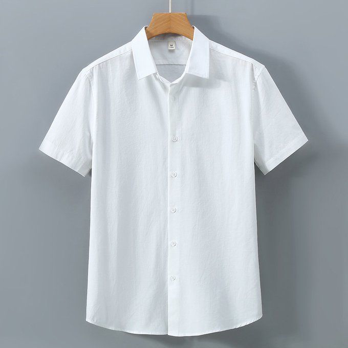 Men's White Linen Collar Shirt